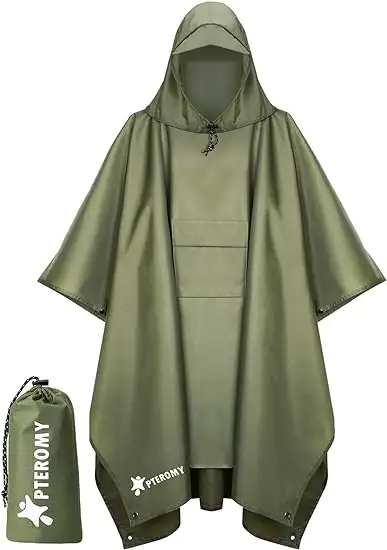 PTEROMY Hooded Rain Poncho for Adult with Pocket - 61h6xgrqlhl._ac_sy550_